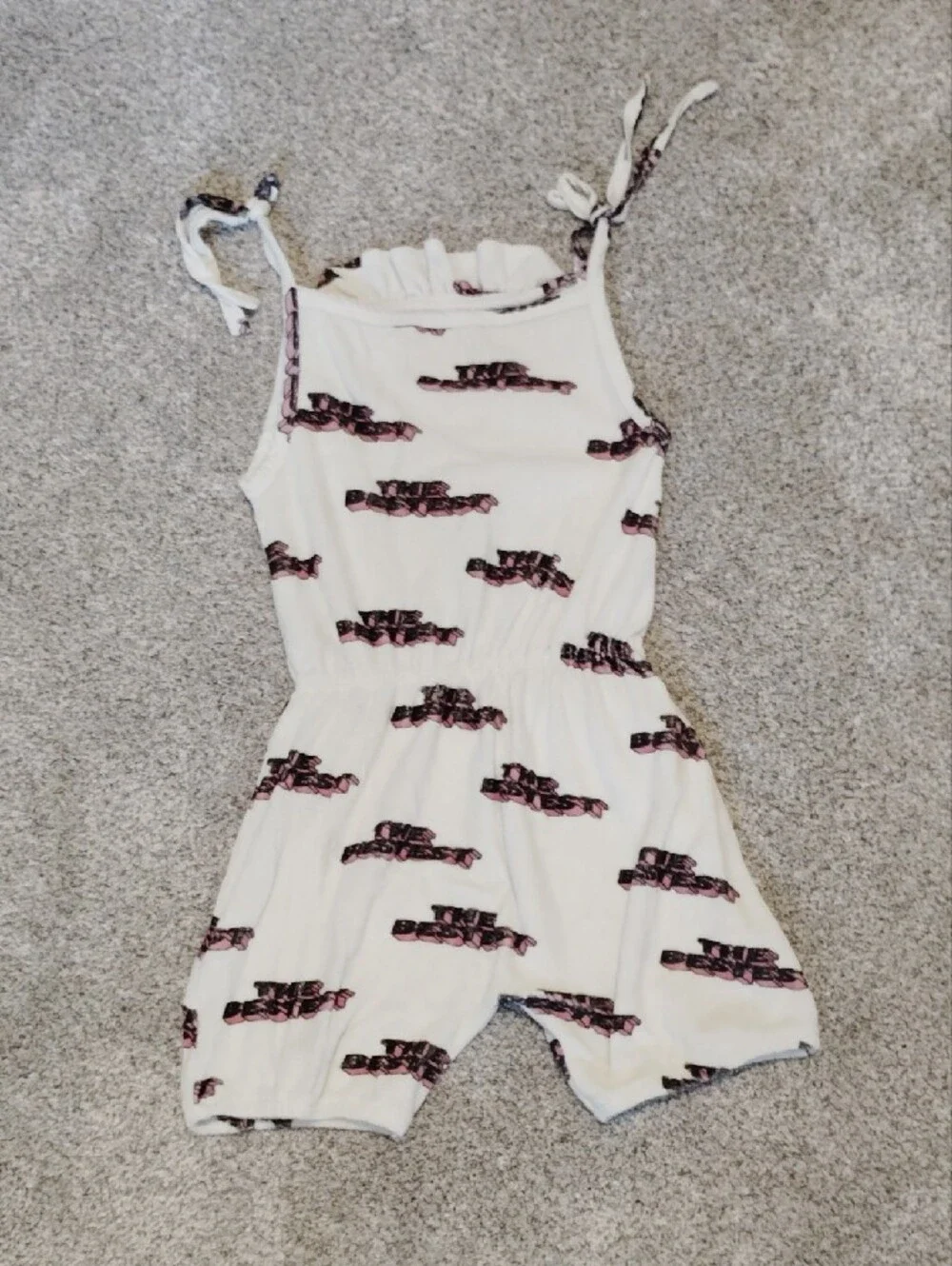 Hugo Loves Tiki Girls White Sleeveless Terry Romper with Pink Graphic Accents